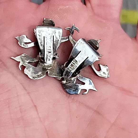 925 Sterling Silver Vintage Siam Thai Dancer Clip On Earrings - Picture 6 of 7